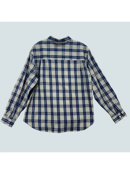 Lizsport Womens Beige & Blue Plaid Cotton Blend Button-Up Shirt Size L - Picture 2 of 8